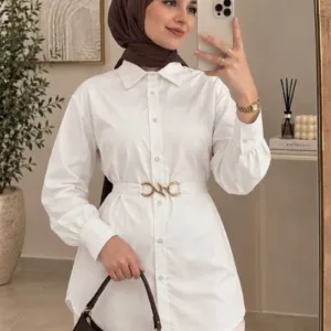 قميص تونيك بأكمام بالون وحزام ذهبي